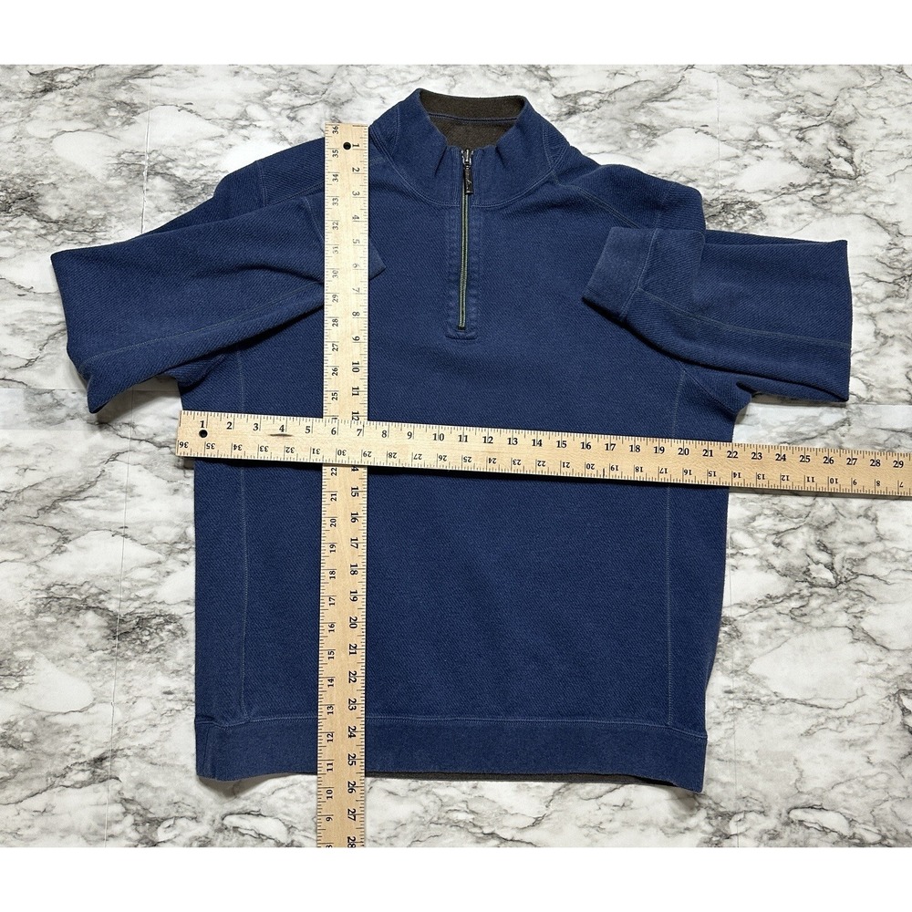 Tommy Bahama Men's Sweater L Blue Brown Long Sleeve 1/4 Zip Pullover Reversible - Picture 7 of 10